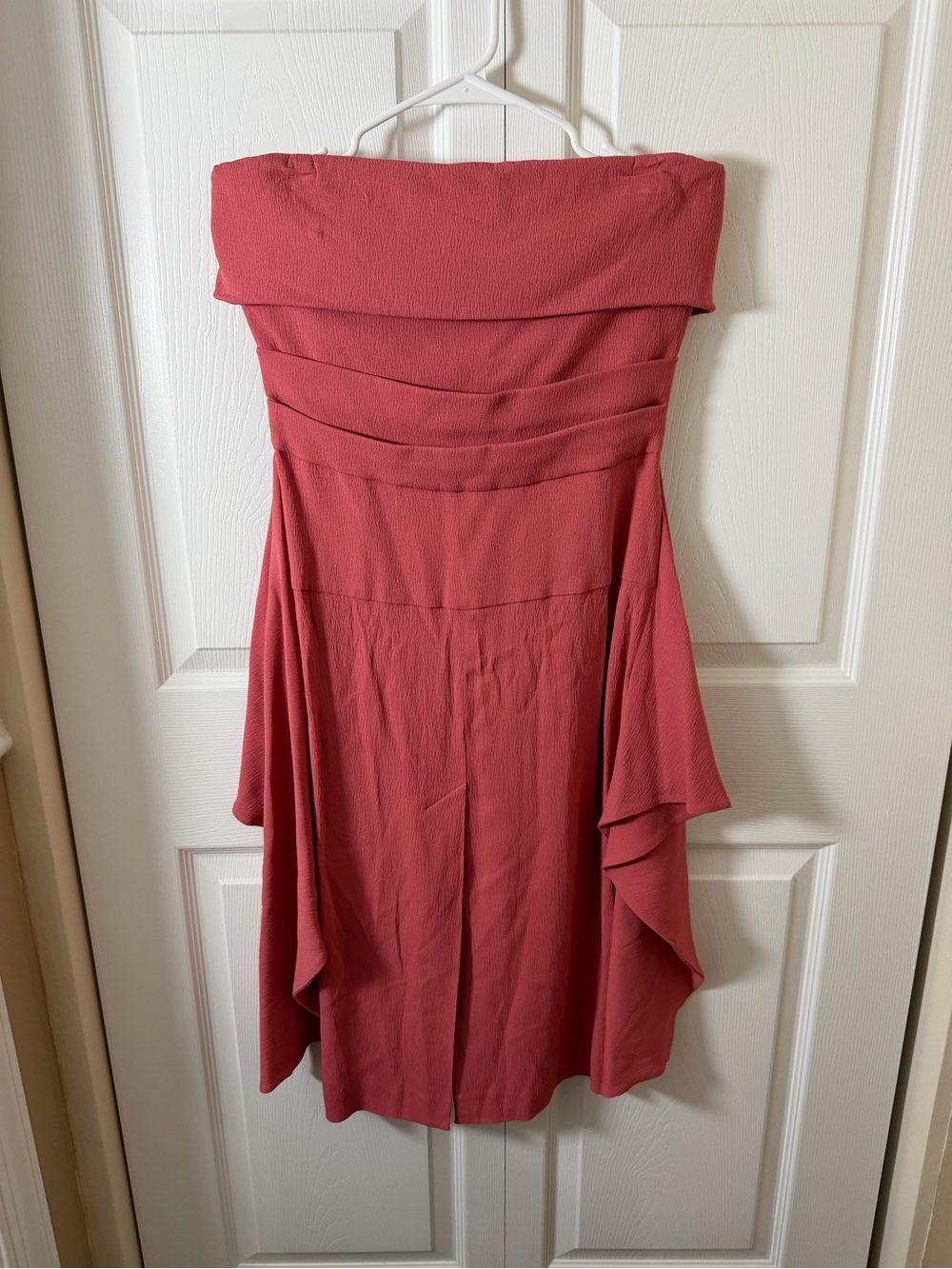 Sportmax Coral Strapless Pleated Draped Sash Cocktail Mini Dress - See notes